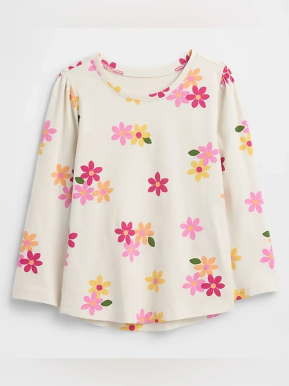 New babyGAP Puff Sleeve Crewneck T-Shirt Flowers Floral Toddler Long Sleeve